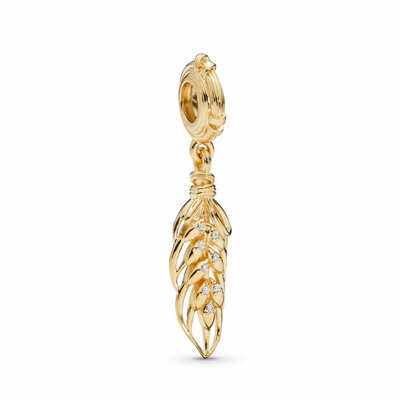 Pandora Shine™ Floating Grains Dangle Charm Ireland - 18ct Gold Plated/Cubic Zirconia - 382794QAC